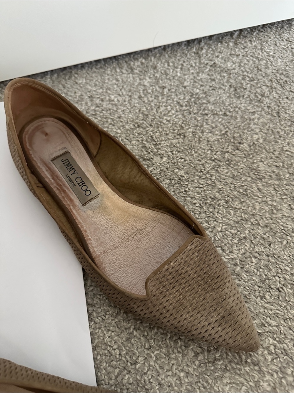 Jimmy Choo Woven Pointed-Toe Flats in Taupe - Picture 2 of 2